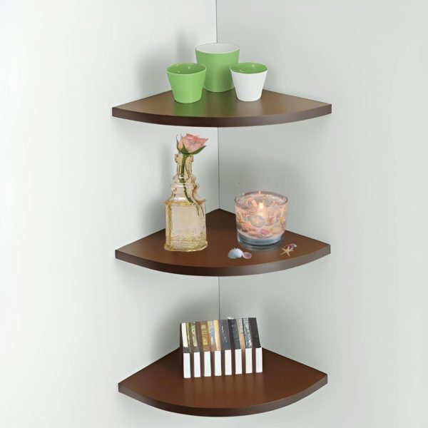 3-Tier Engineered Wood Corner Shelf – Decorative & Storage Rack (Brown)