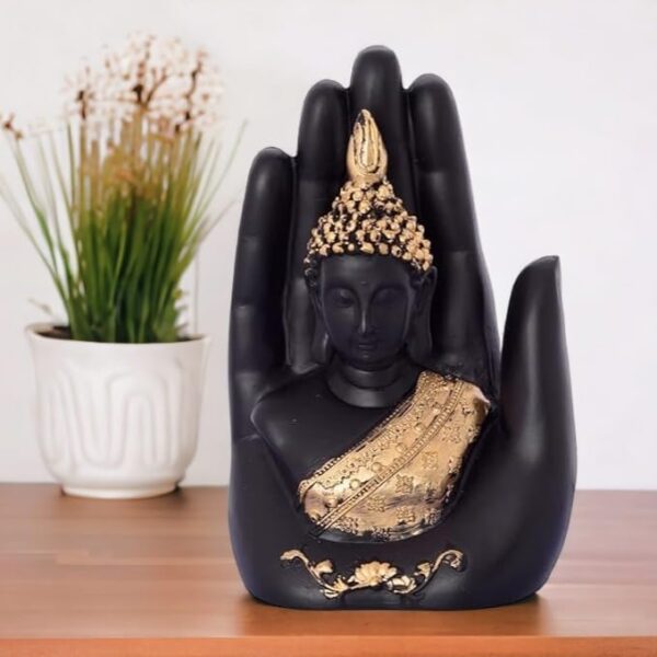 Golden Handcrafted Palm Buddha Polyresin Showpiece