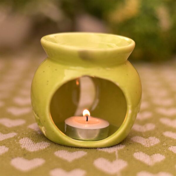 Ceramic Aroma Green Diffuser Oil Burner with Rose Petals
