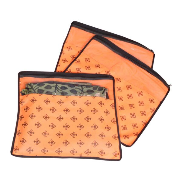 Non-Woven Saree Covers with ZIP (Pack of 3), 16×14 Inches, Orange