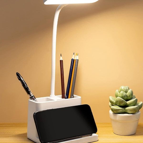 Rechargeable LED Desk Lamp with Touch Control & Storage, 3 Light Modes