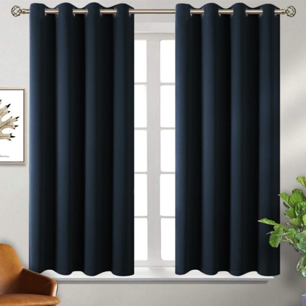 Blackout Window Curtains, 5 Feet, Set of 2, Indigo Blue, Grommet Design