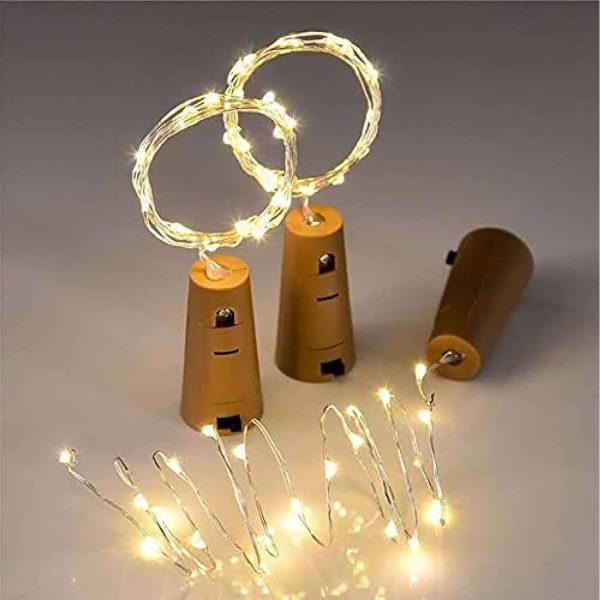20 LED Wine Bottle Cork Lights Copper Wire String Lights (Warm White, Pack of 2) (Cork Light)
