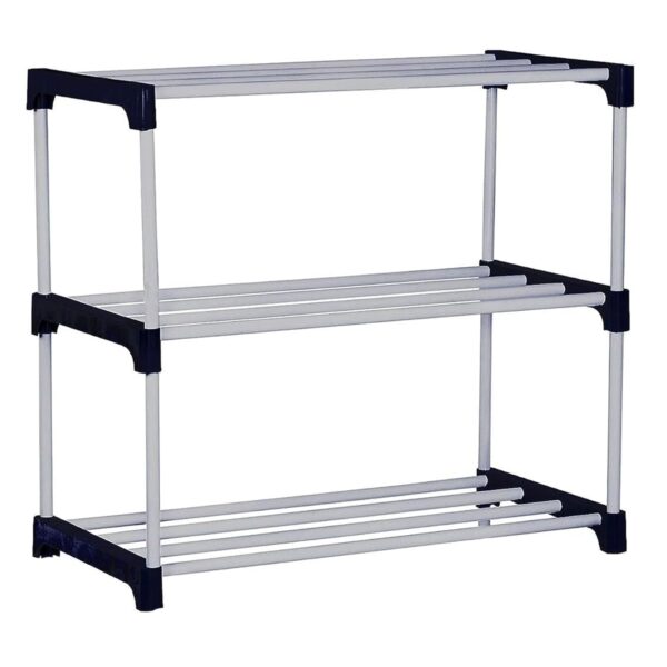 3-Tier Foldable Shoe Rack for Home & Office Storage (Black, PVC)