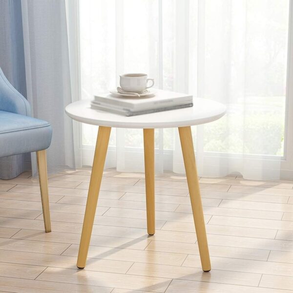 Mango Wood Round Side Table for Living Room, Bedroom & Balcony (White)