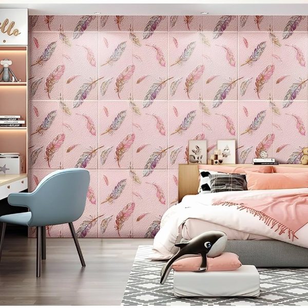 PE Foam Aesthetic Feather Printed Wallpaper
