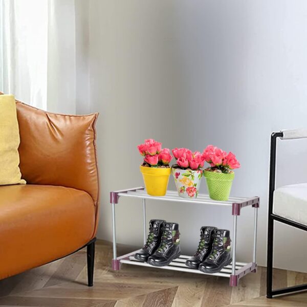 2-Layer Metal Shoe Rack for 6 Pairs, Door Entrance, Home Organizer (Maroon)