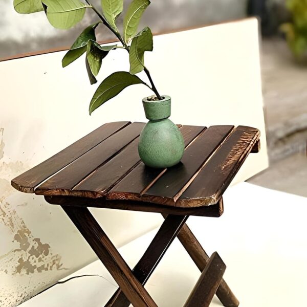 Wooden End Table/Stool with Antique Polish, Square, 12 Inches