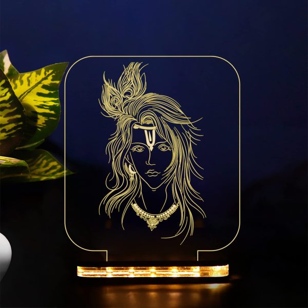 3D Illusion Lord Krishna Acrylic Table lamp Home Decor Light (Warm White Light)