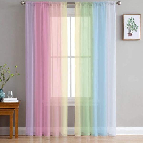 Premium Rainbow Stripe Linen Cotton Curtains (7ft, Set of 2)