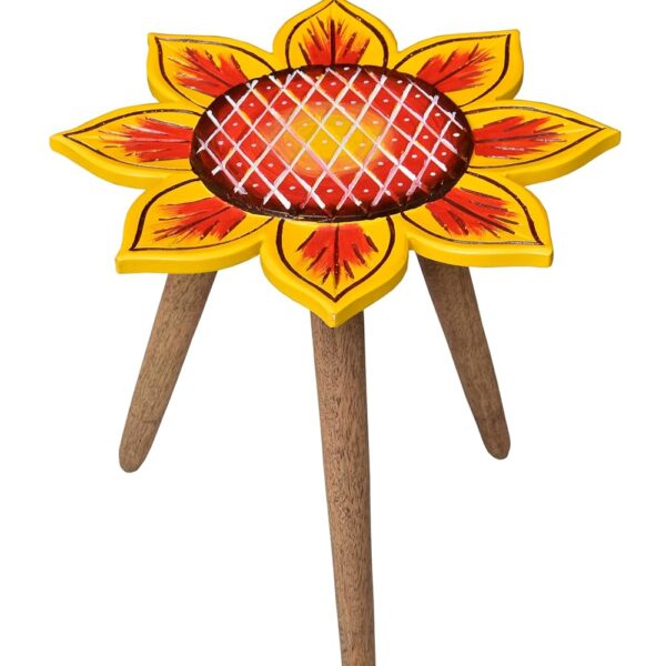 Antique Wooden Foldable Side Table – Round Sunflower Design