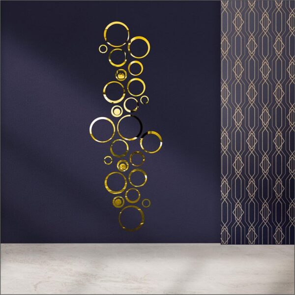 Set of 28 Golden Circle Acrylic Mirror Wall Stickers