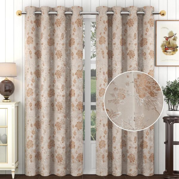 Premium Jacquard Door Curtains, 9ft, Set of 2 (Beige)