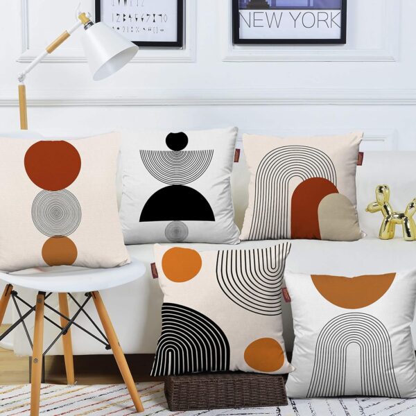 Set of 5 Geometric Cotton Printed Cushion Covers, 16x16 Inch, Off-White